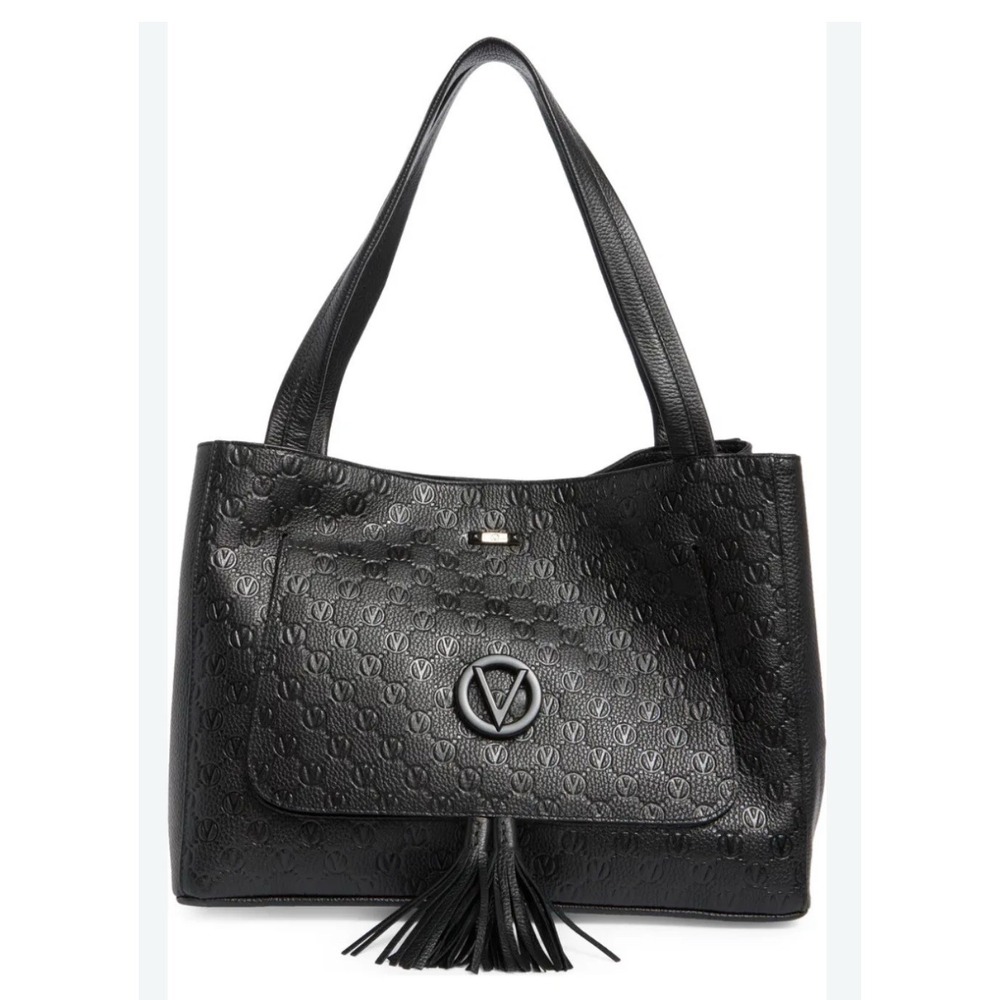 Valentino By Mario Valentino OLLIE Monogram Black Leather Tassel Tote Bag